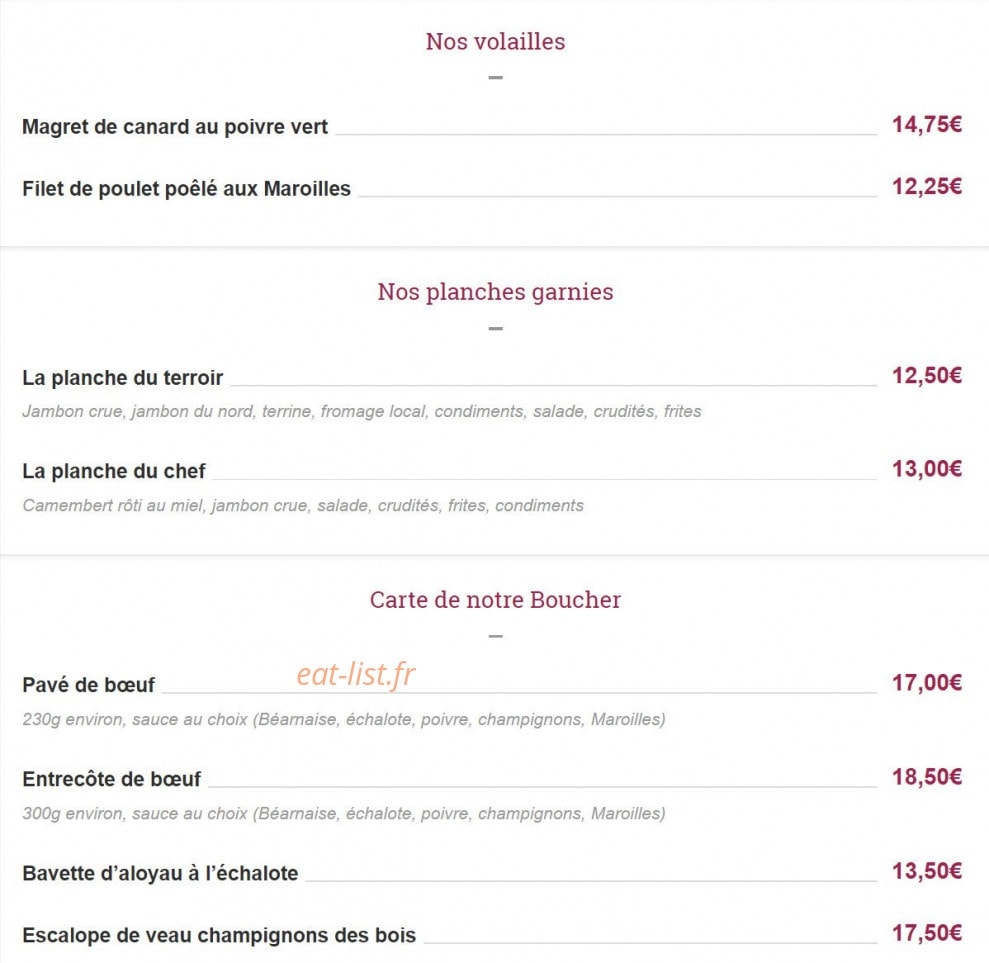 Auberge Saint Hubert — carte page 2