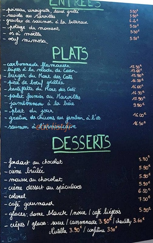 Carte et menu de Au grand estaminet du Mont des Cats à Godewaersvelde — Les plats à la carte