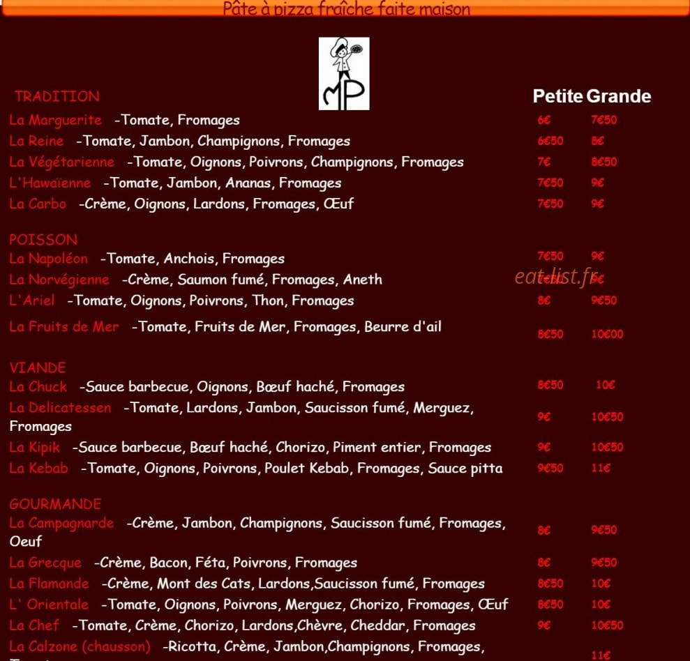 Monsieur Pizza — carte page 1