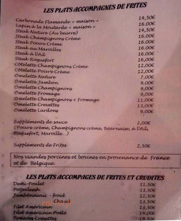 Estaminet la Bosse — carte page 1