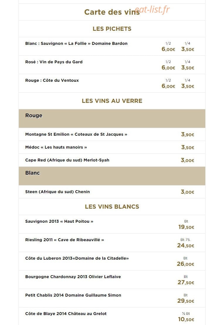 Le bistrot d'Arnaud — carte page 3