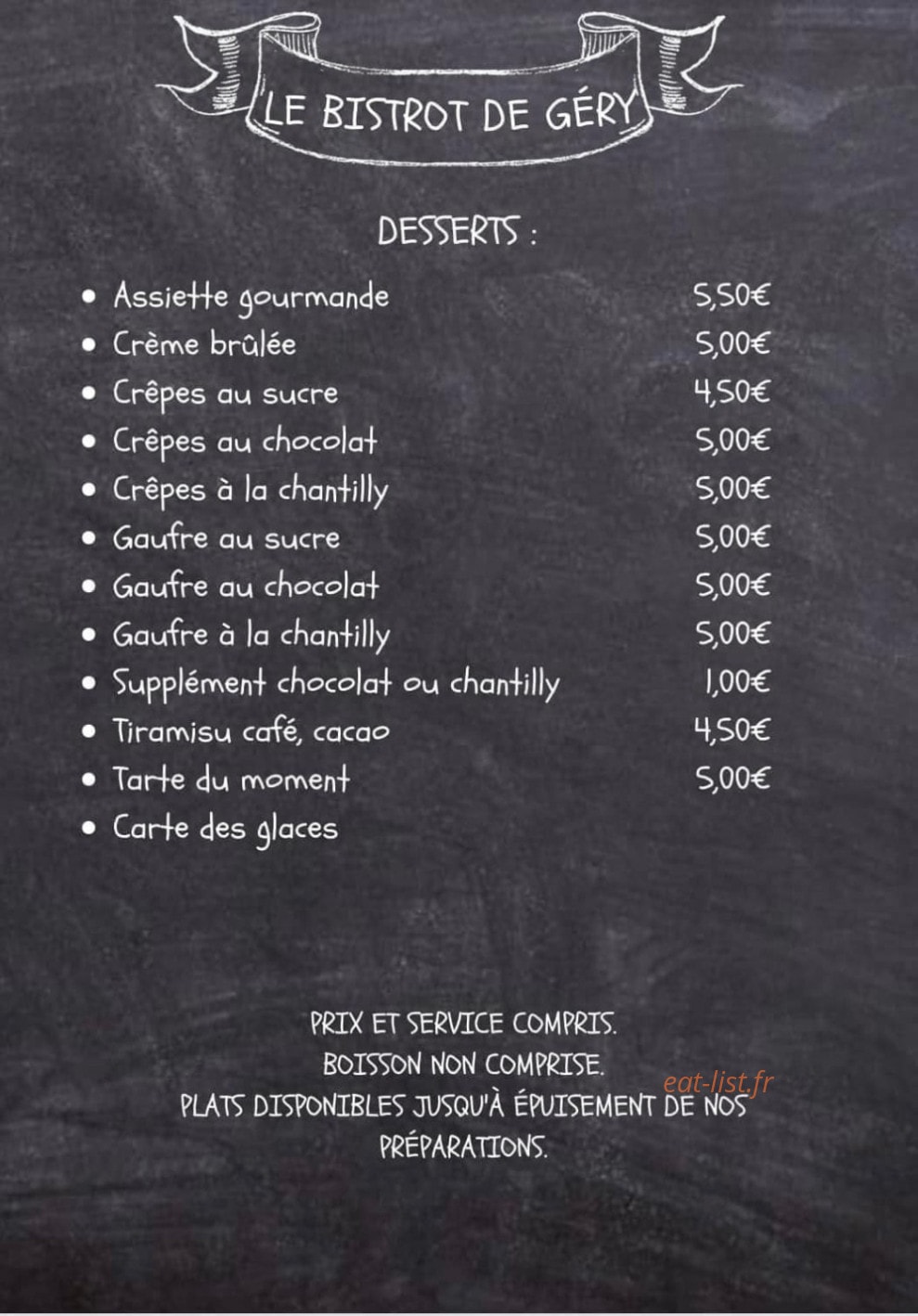 Le Bistrot de Gery — carte page 2