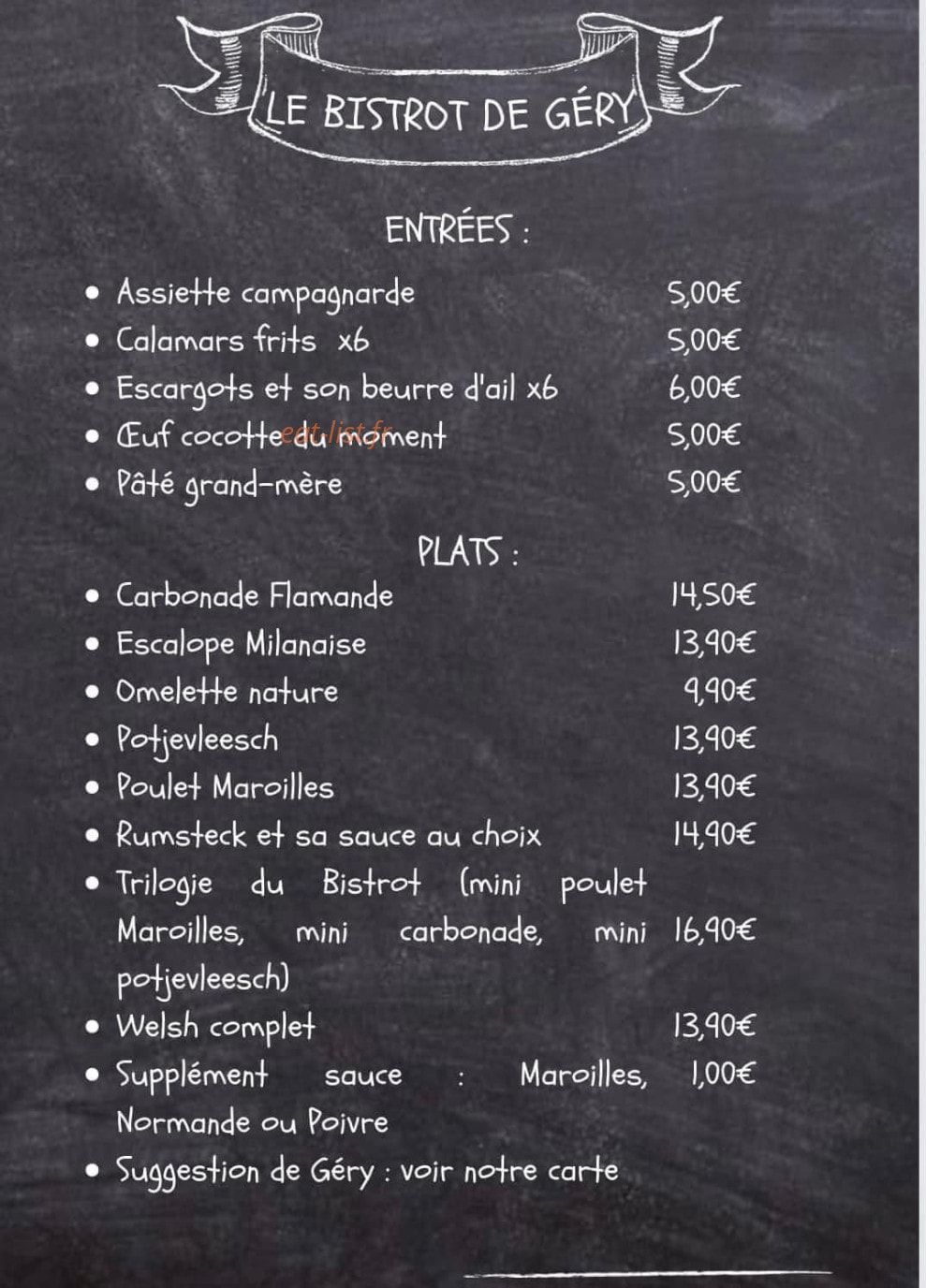 Le Bistrot de Gery — carte page 1