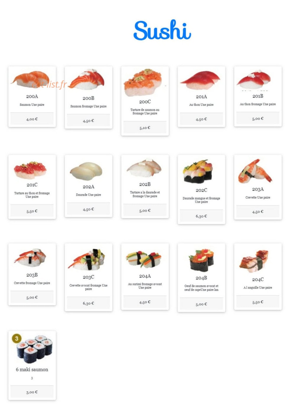 W sushi — carte page 1