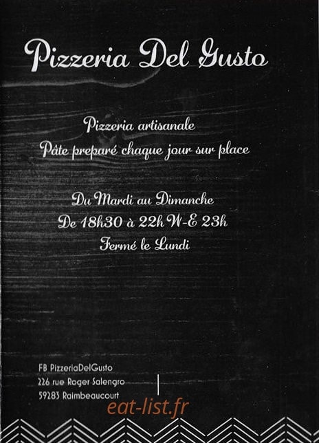 Pizzeria Del Gusto — carte page 1