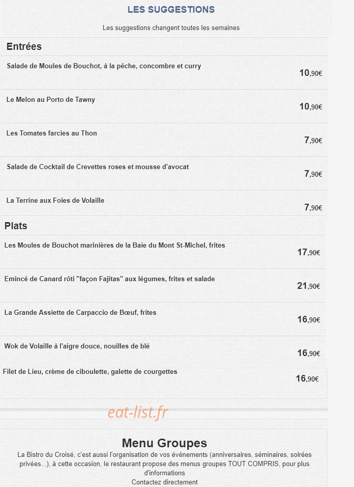 Bistro du Croisé — carte page 6