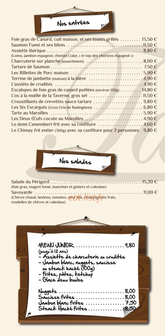 La Taverne du Petit Wasquehal — carte page 2