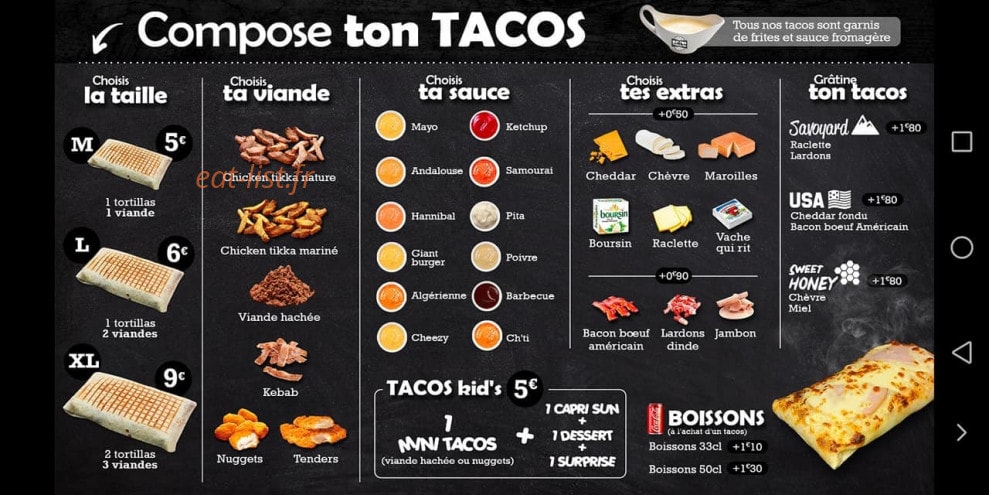 Carte et menu de Easy Food à Aulnoy Lez Valenciennes — Tacos personnalisé