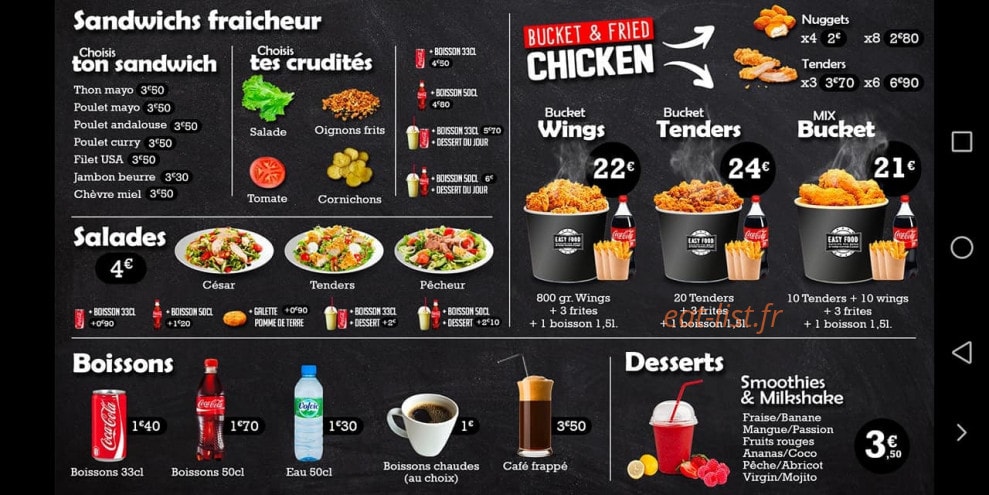 Carte et menu de Easy Food à Aulnoy Lez Valenciennes — Sandwich fraîche personnalisé, salades et boissons,...