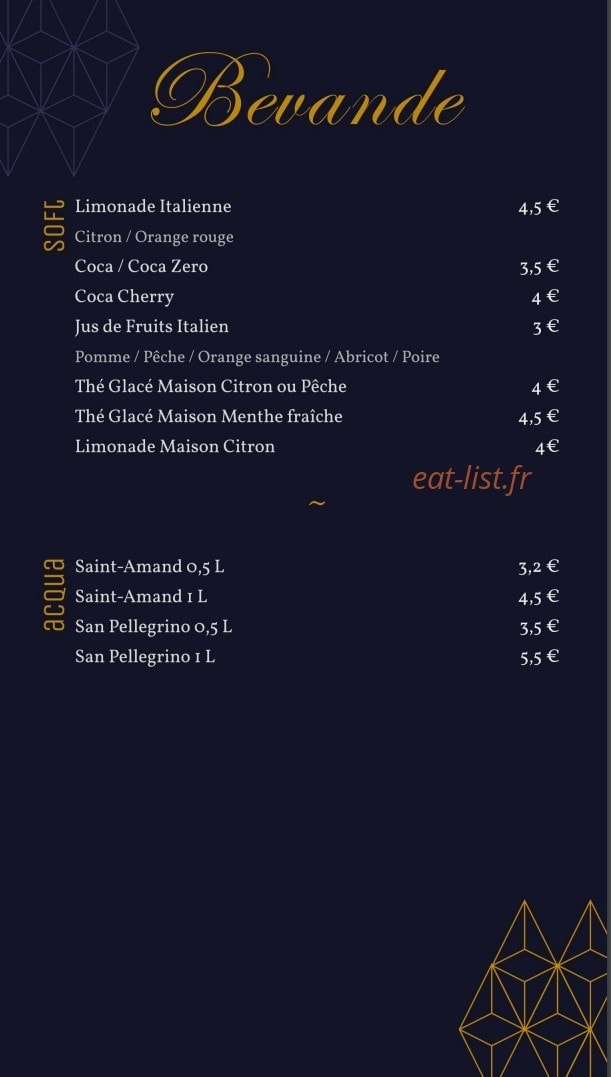Carte et menu de Il Gusto Trattoria à Aulnoy Lez Valenciennes — Les softs et acqua