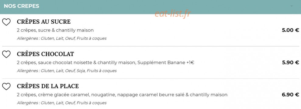Carte et menu de Place Des Oliviers à Aulnoy Lez Valenciennes — Les crêpes