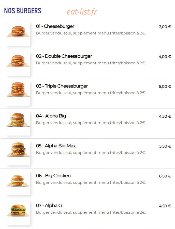 Alpha burger — carte page 2