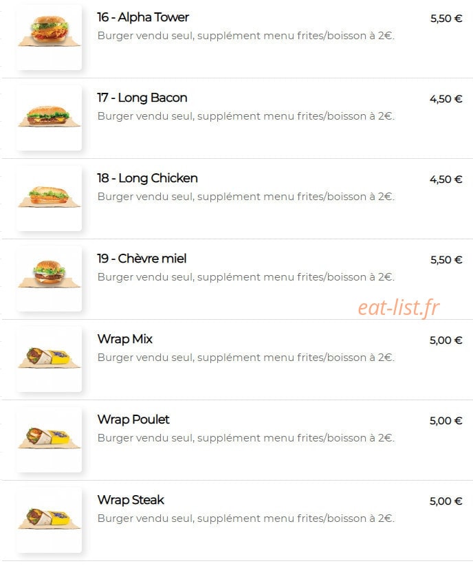 Alpha burger — carte page 4