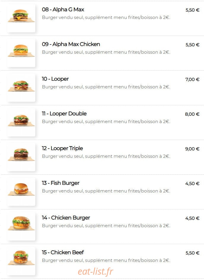Alpha burger — carte page 3