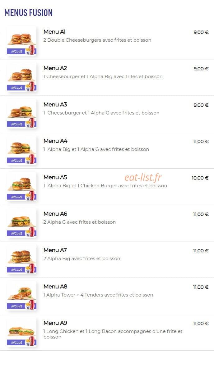 Alpha burger — carte page 1