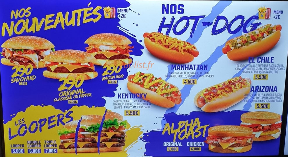 Alpha Burger — carte page 1