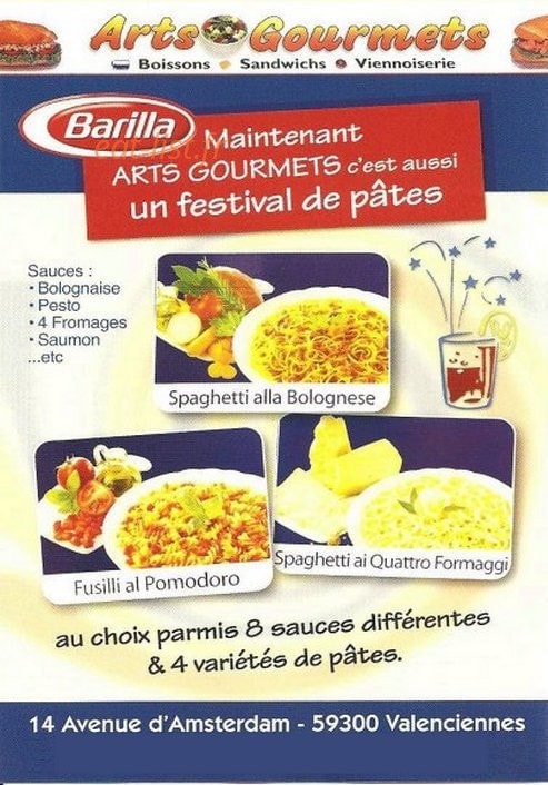 Arts Gourmets — carte page 1