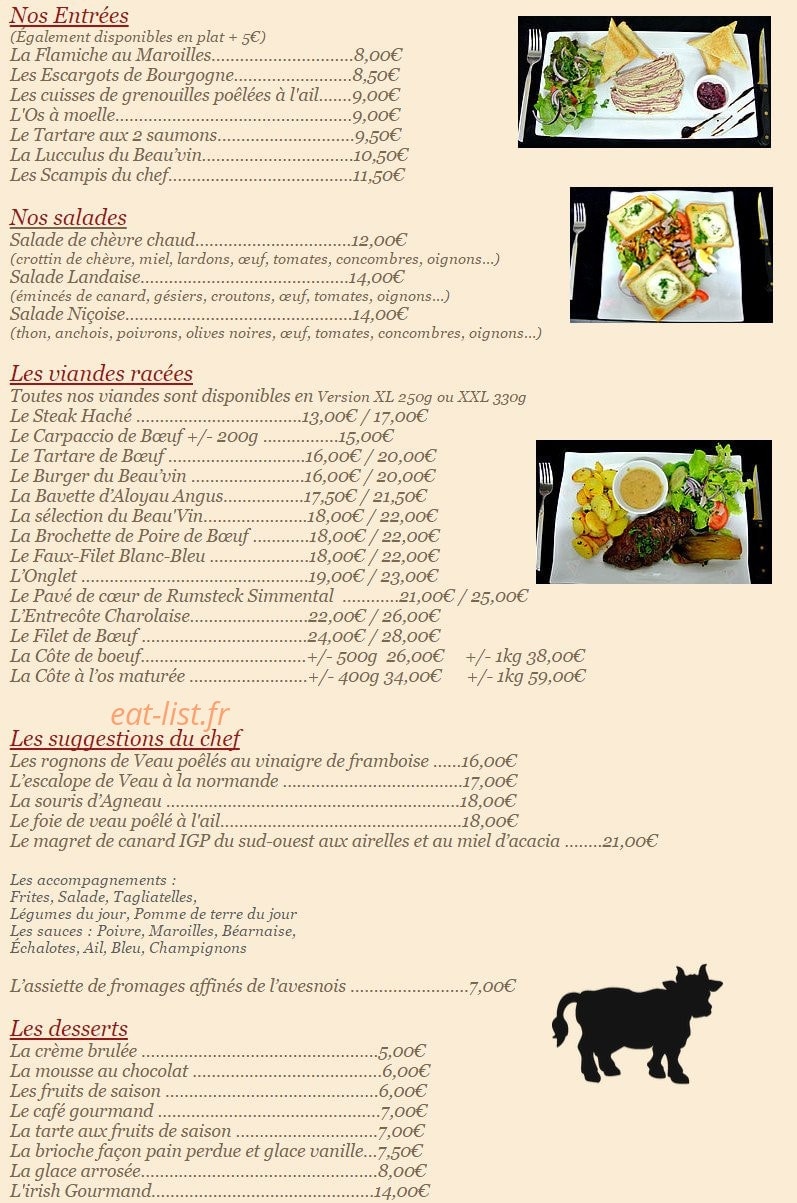 Au Beau'Vin — carte page 1