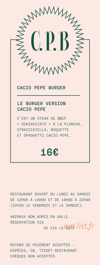 Cacio Pepe Trattoria — carte page 1