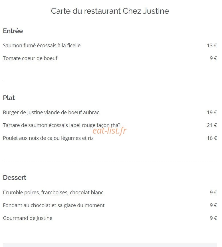 Chez Justine — carte page 1