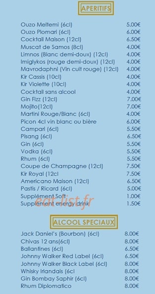 Chez Yannis — carte page 3