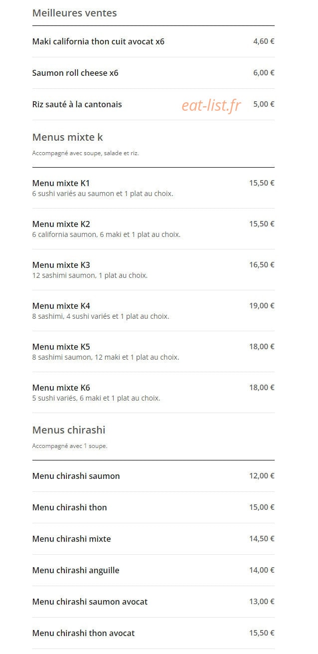 Délice Sushi — carte page 1