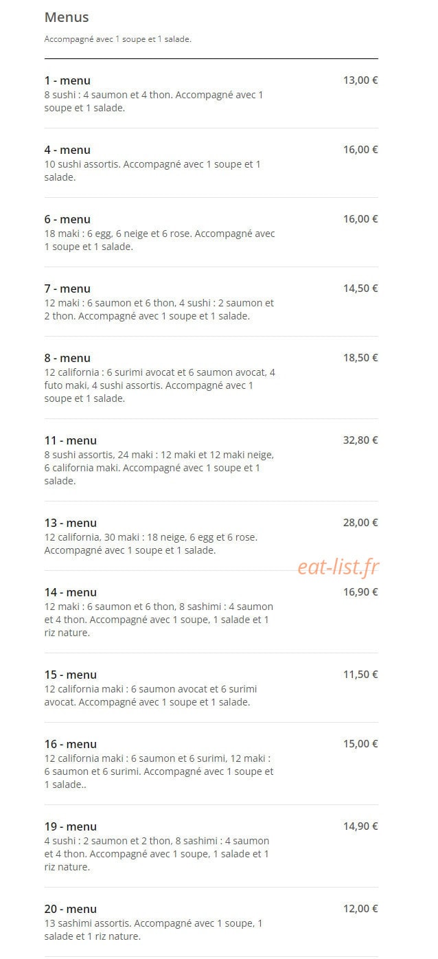 Délice Sushi — carte page 2