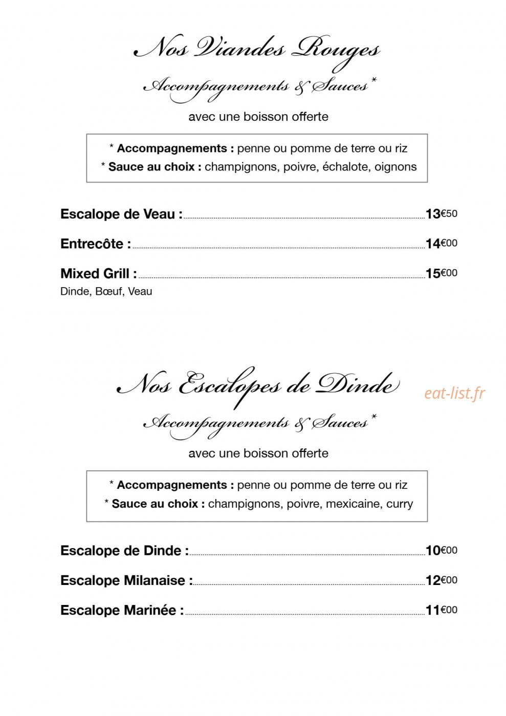 King Pasta — carte page 2