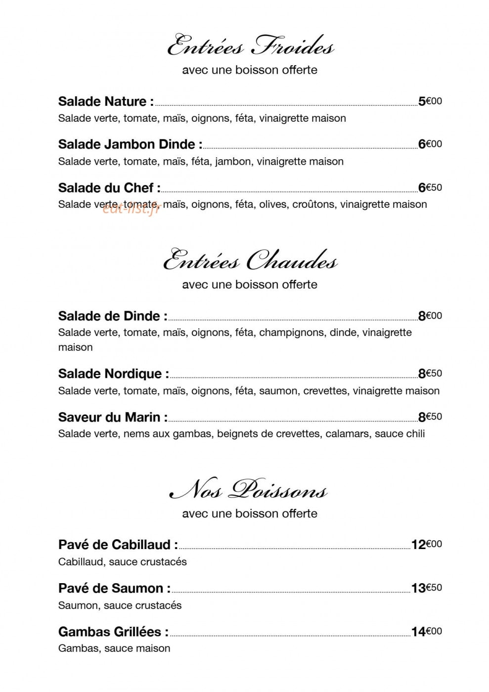 King Pasta — carte page 1