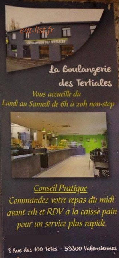 Carte et menu La Boulangerie des Tertiales Valenciennes