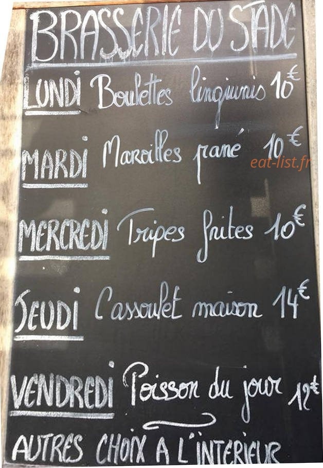 La brasserie du stade — carte page 1