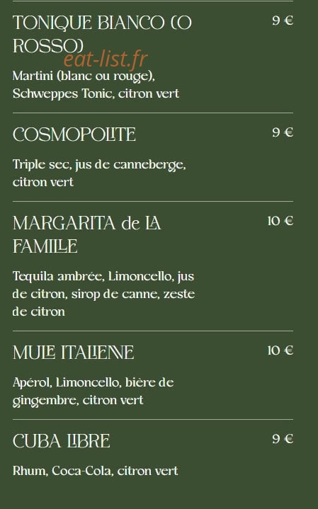 Carte et menu de La Famiglia à Valenciennes — Les cocktails suite
