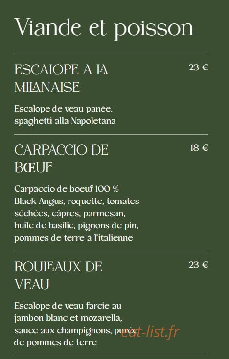 Carte et menu de La Famiglia à Valenciennes — Les viandes et poissons