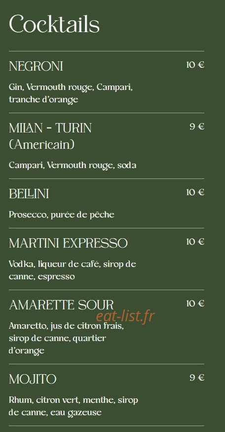 Carte et menu de La Famiglia à Valenciennes — Les cocktails