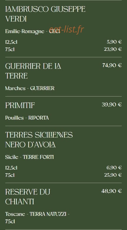 Carte et menu de La Famiglia à Valenciennes — Les vins rouges page 2