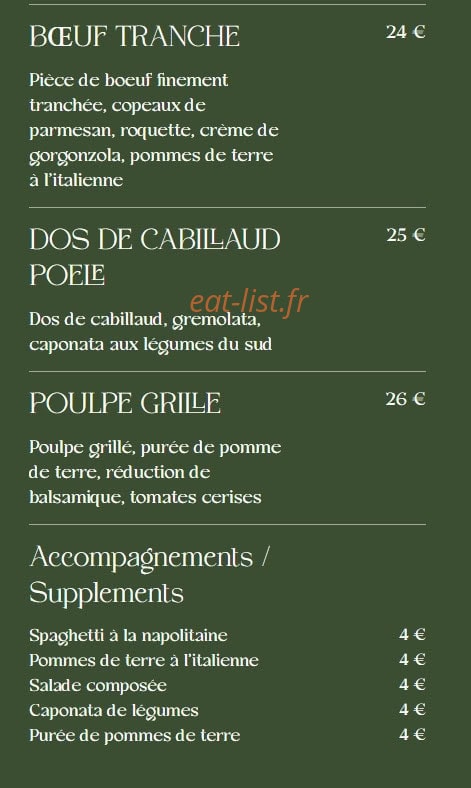 Carte et menu de La Famiglia à Valenciennes — Les viandes et poissons suite