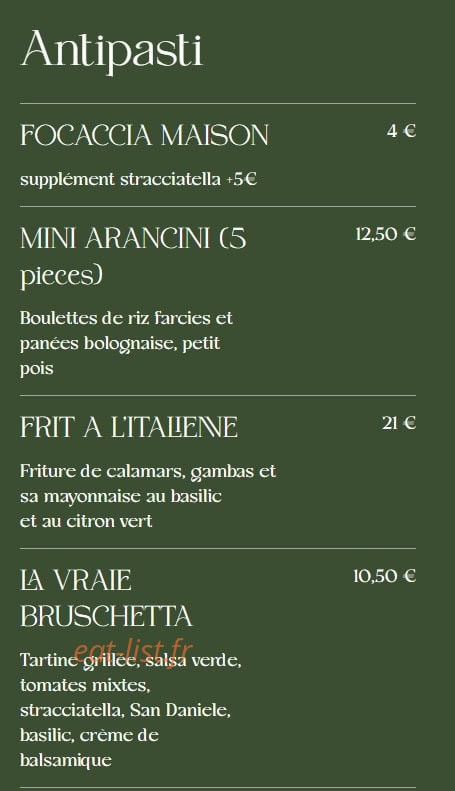 Carte et menu de La Famiglia à Valenciennes — Les entrées