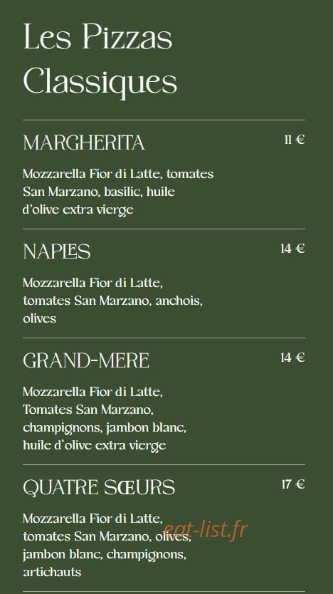Carte et menu de La Famiglia à Valenciennes — Les pizzas classiques