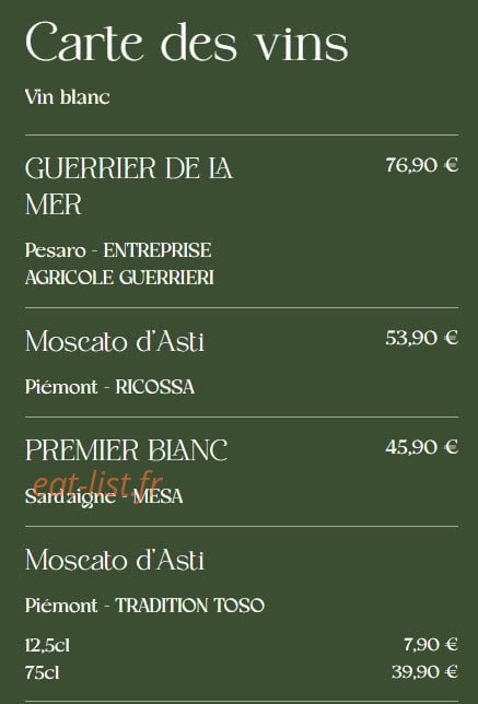 Carte et menu de La Famiglia à Valenciennes — Les vins blancs