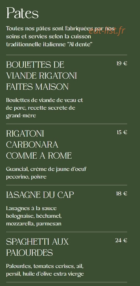 Carte et menu de La Famiglia à Valenciennes — Les pâtes