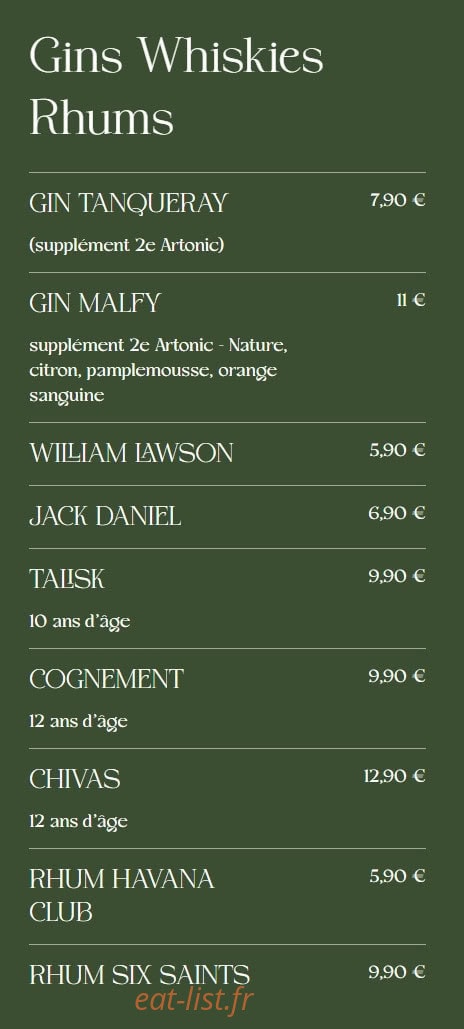 Carte et menu de La Famiglia à Valenciennes — Les gins, whiskies et rhums