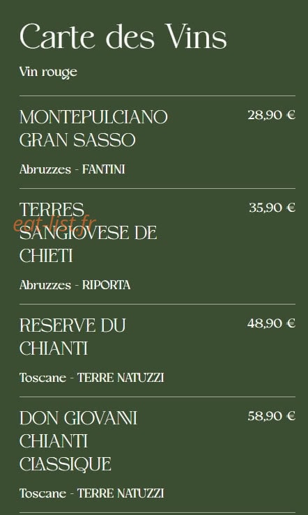 Carte et menu de La Famiglia à Valenciennes — Les vins rouges