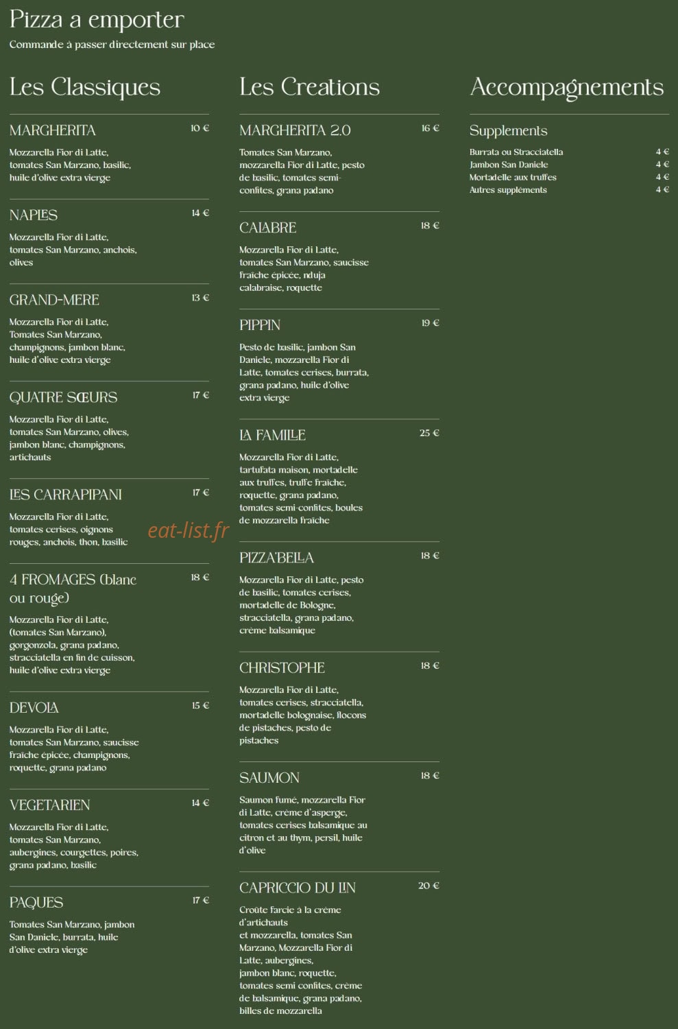 Carte et menu de La Famiglia à Valenciennes — Pizza à emporter
