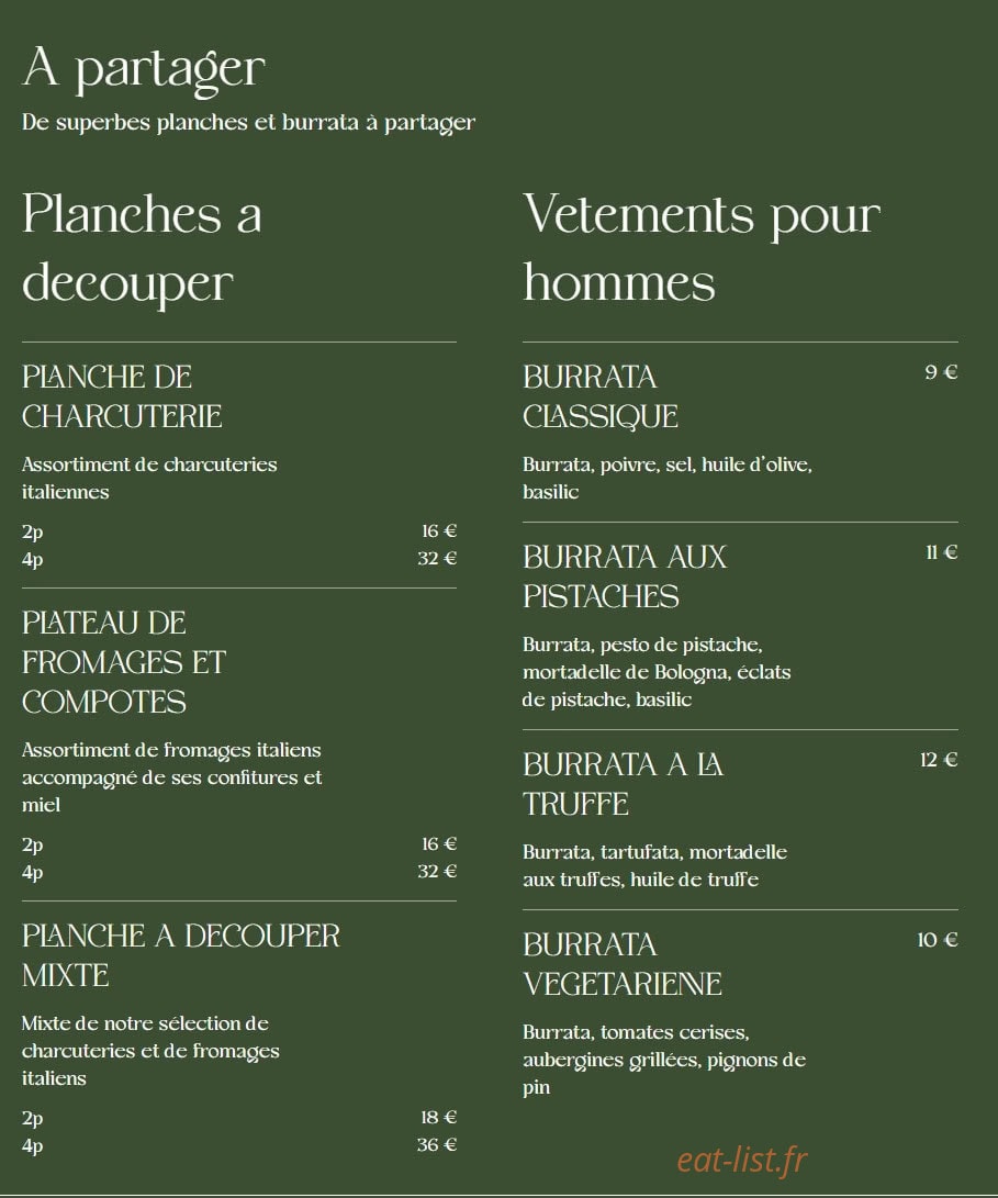 Carte et menu de La Famiglia à Valenciennes — A partager