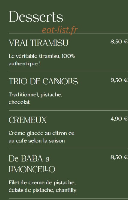Carte et menu de La Famiglia à Valenciennes — Les desserts