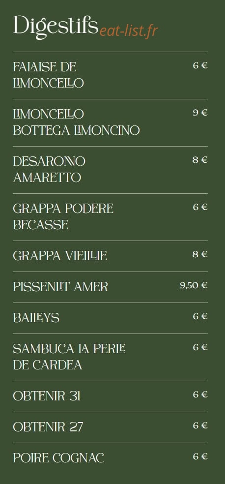 Carte et menu de La Famiglia à Valenciennes — Les digestifs