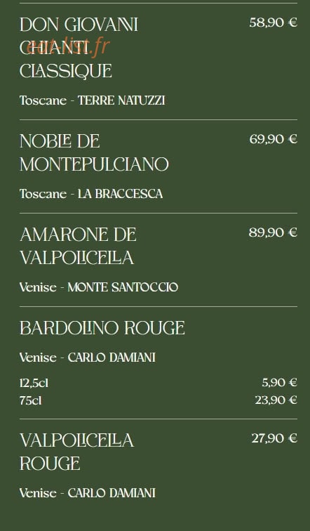 Carte et menu de La Famiglia à Valenciennes — Les vins rouges page 3