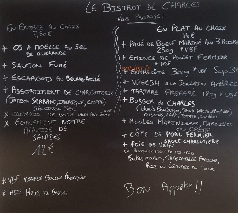 Le Bistrot de Charles — carte page 1