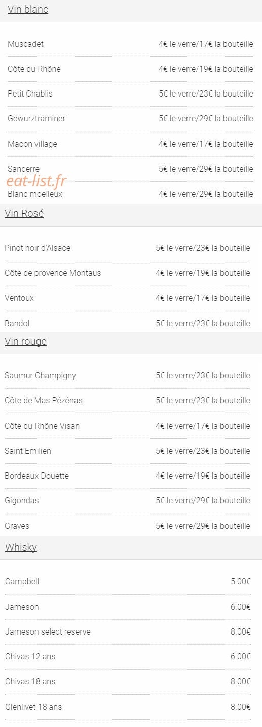 Carte et menu de Le Club-House à Valenciennes — Les vins et whisky