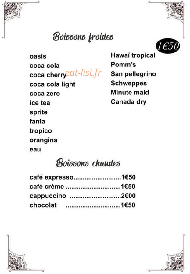Carte et menu de Le Napolitain à Valenciennes — Boissons